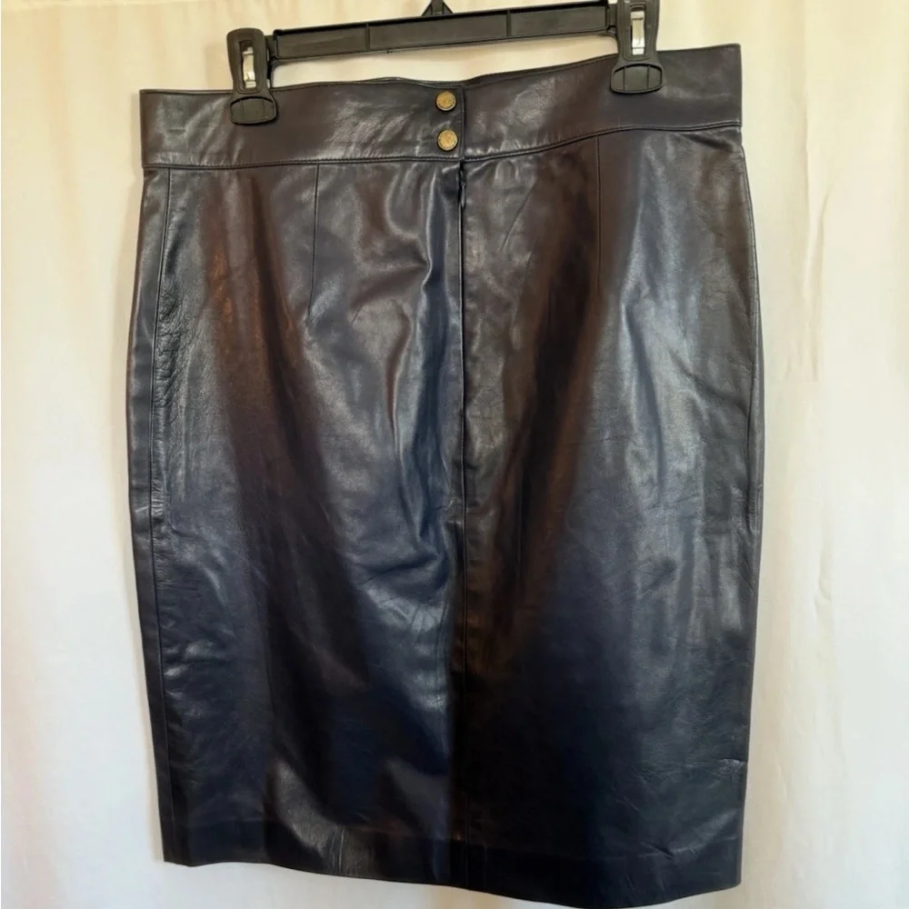 Ralph Lauren Black Label Deep Navy Leather Skirt - size 14 Extra Large - Picture 2 of 4